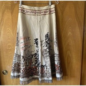 Basil & Maude Skirt Sz 2 Beaded Embroidered A-Line Beige Silver Collection Women
